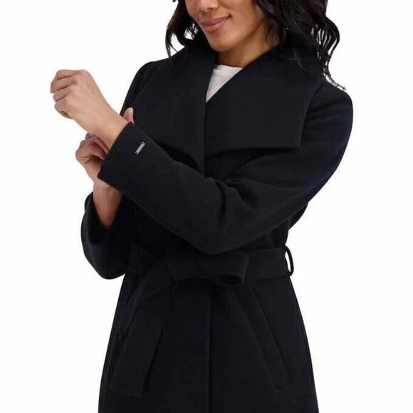 TAHARI Women' Wrap Coat with Tie Belt; Black, L; FREE SHIPPING - Picture 1 of 5